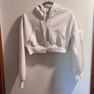 AS Revival Cropped Light Cream Quilted Hooded Zip-Up Jacket, Size S